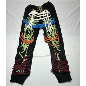 Two Twin Style Woman's Black Multicolor Shoestring Pants - Size L (30x30)